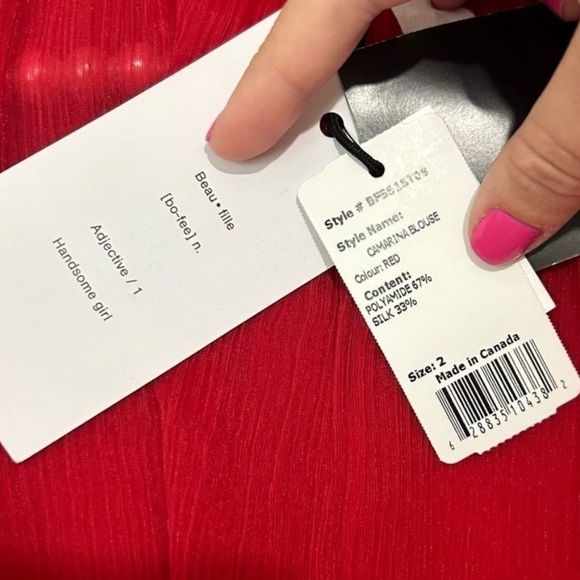 Beaufille Camarina Balloon Sleeve Textured Chiffon Red Blouse NEW WITH TAGS SZ 2 - Picture 6 of 9